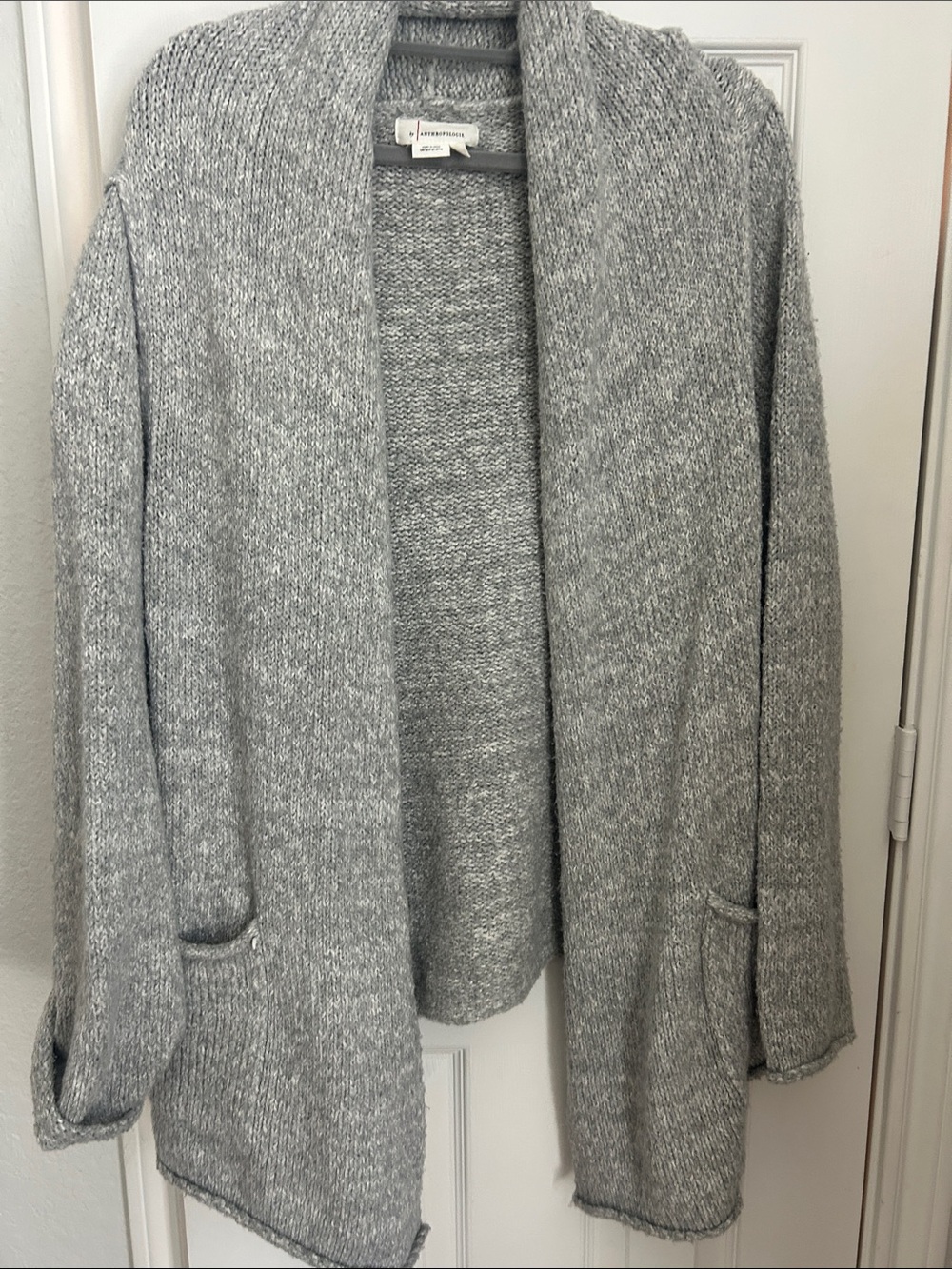 Anthropologie Light Gray Open-Front Shawl Collar Cardigan